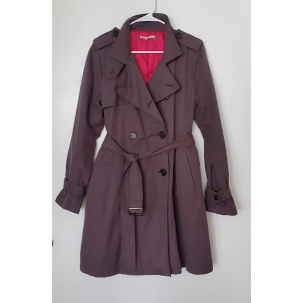 Gap Dark Gray Womens Double-Breasted Trench Coat Belt Waist & Pockets Size M